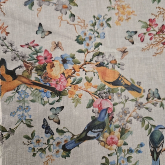 Botanical Printed Scarf With Roses Butterflies & Birds - Picture 10 of 16